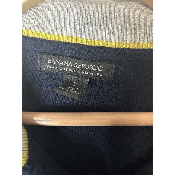 Banana Republic Men's Cashmere Blend Quarter Zip Navy Sweater Size Large - Picture 4 of 4